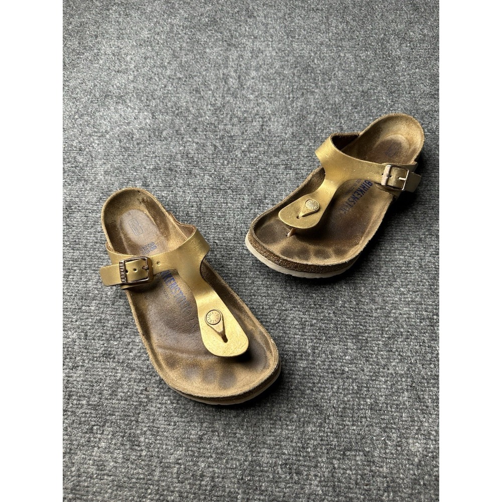 Womens Sandals Birkenstock Gizeh Gold Thong Buckle Germany, Size US 7, EU 38
